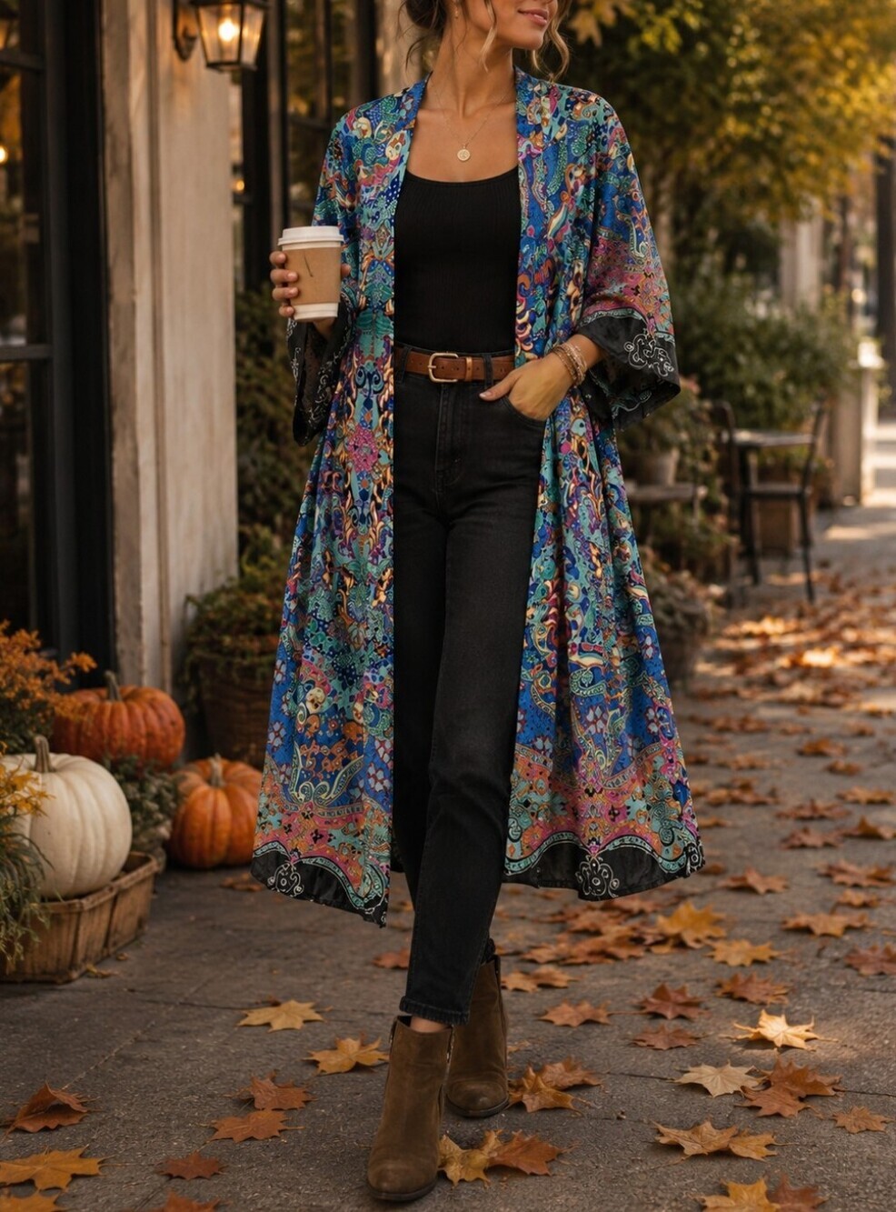 BOHO Paisley Kimono Robe One Size | Beach Cover Up | Bohemian Duster Cardigan |